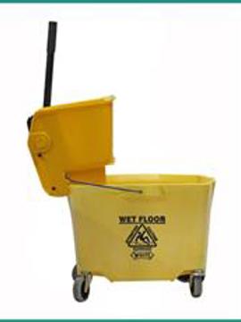 Janitorial Supplies Mop Bucket 32 QT - Commercial Mop Bucket W/SP Wringer W/3In Casters Yellow